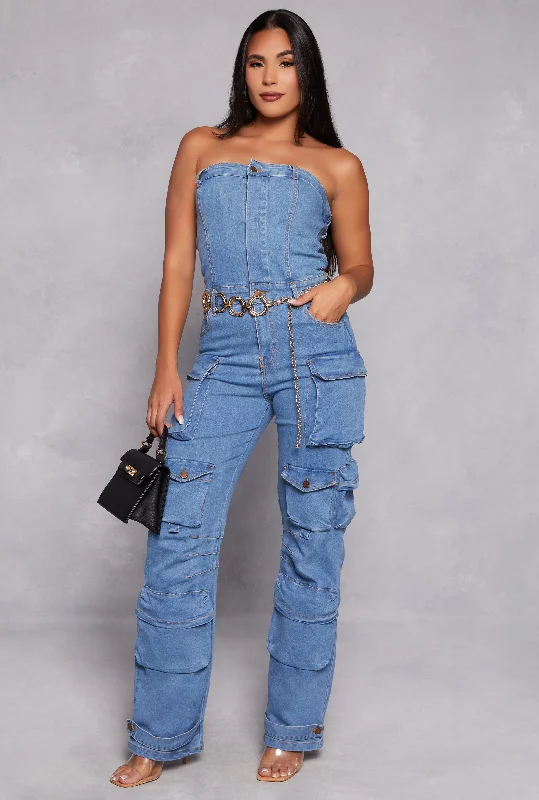 Denim Top with a Peplum Hem for a Flirty and Feminine LookDaisy Denim Strapless Utility Jumpsuit