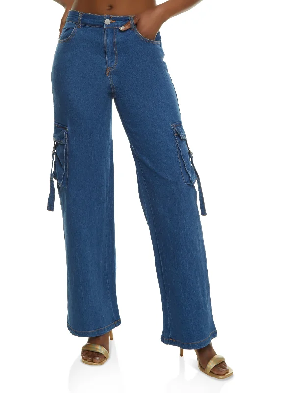 Studded Denim Top for a Glamorous and Bold StyleDenim Cargo Wide Leg Pants