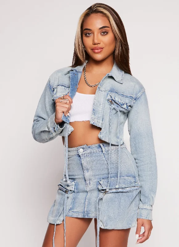Fringed Denim Top with a Bohemian FlairFringe Cargo Pocket Denim Jacket