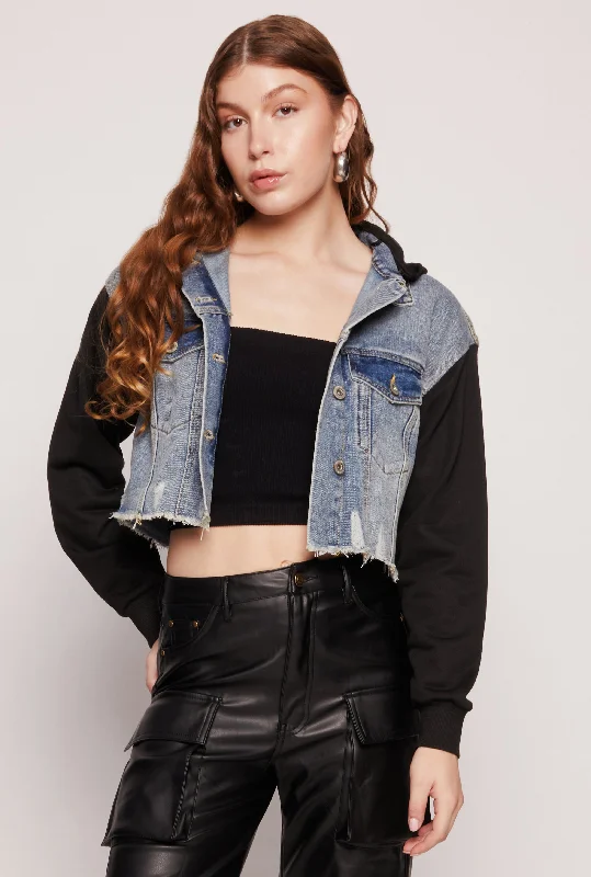 Highway Hooded Fleece Sleeve Denim Jacket