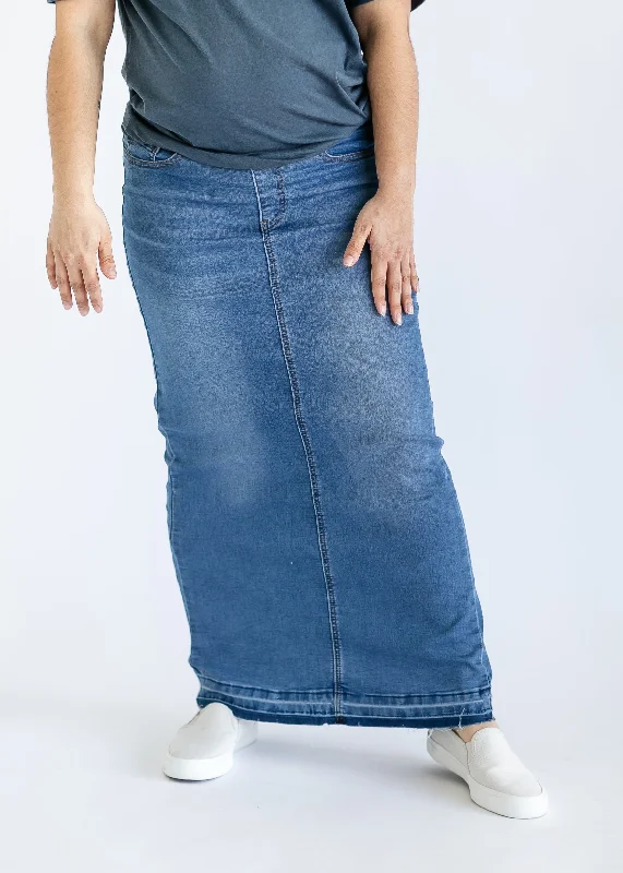 Petite - sized denim skirts for a perfect lengthMorgan Maternity Distressed Raw Hem Long Denim Skirt - FINAL SALE