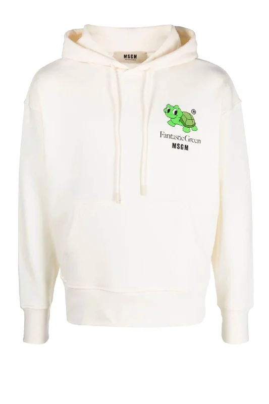 Denim Top with a Collared Neckline for a Preppy StyleMSGM Organic Cotton Fantastic Green Sweatshirt - Beige