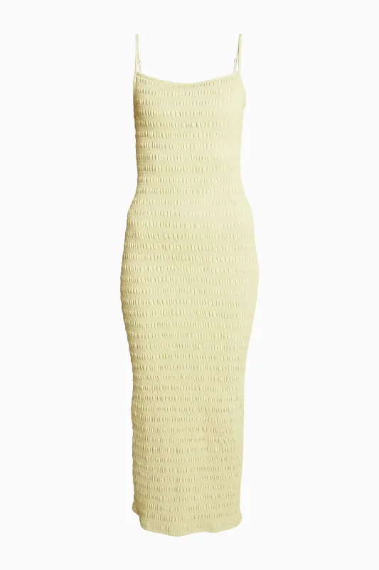 Sleeveless Denim Top for a Cool Summer LookNanushka Barra Smocked Midi Dress - Lemongrass