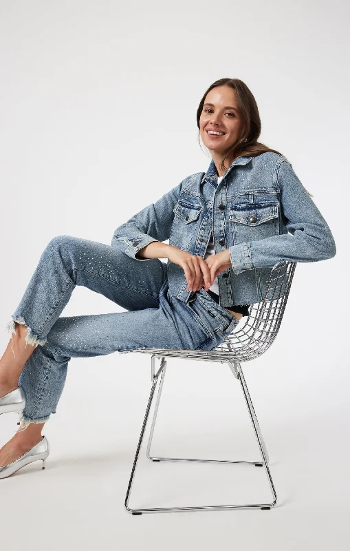 Studded Denim Top for a Glamorous and Bold StyleNEW YORK STRAIGHT LEG IN SHINY MID DENIM