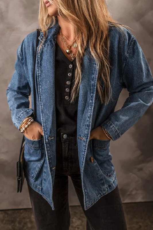 Embroidered Denim Top with Intricate PatternsPocketed Long Sleeve Denim Jacket