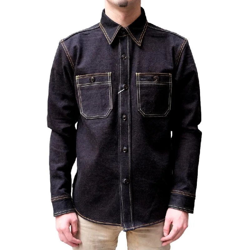 Denim Top with a Peplum Hem for a Flirty and Feminine LookStudio D'Artisan "Aishibuzome" Selvedge Denim Work Shirt