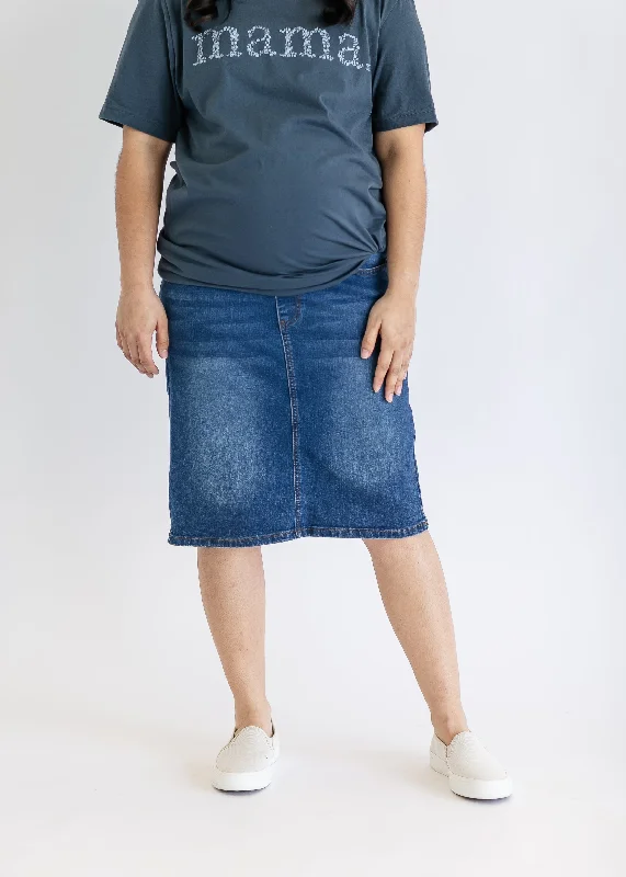 Denim skirts for teenagers with trendy designsRemi Maternity Denim Midi Skirt