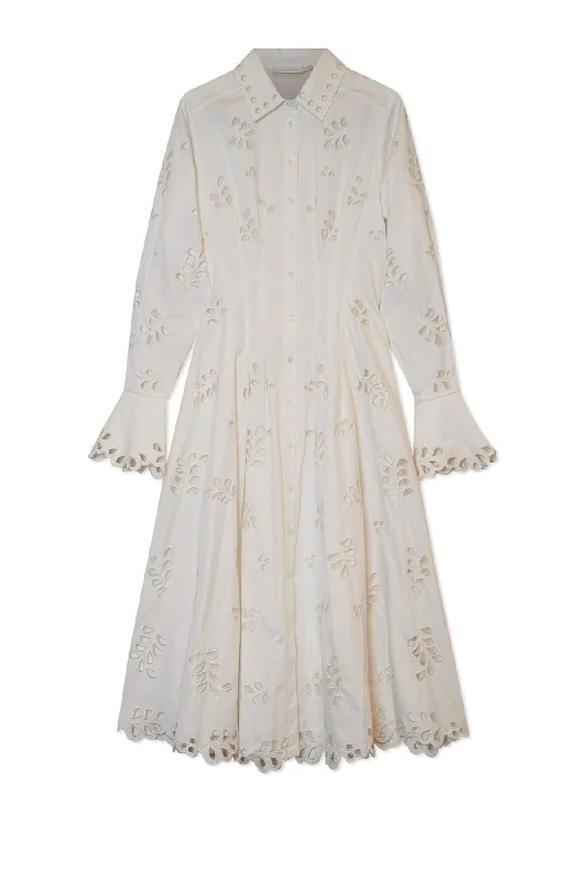 Denim Top for a Music Festival with a Rock - n - Roll VibeSimkhai Eda Broderie Cotton Midi Dress - White