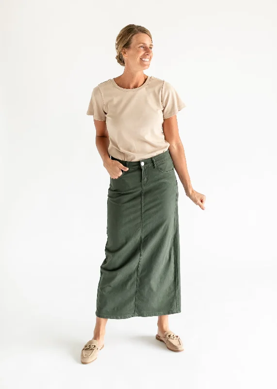 Zip - up denim skirts for easy wearStella Olive Branch Denim Maxi Skirt - FINAL SALE
