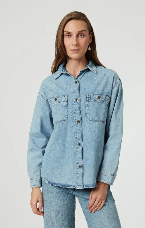 Denim Top for a Beachside Picnic with a Laid - Back StyleSUSAN DENIM SHIRT IN LIGHT USED DENIM