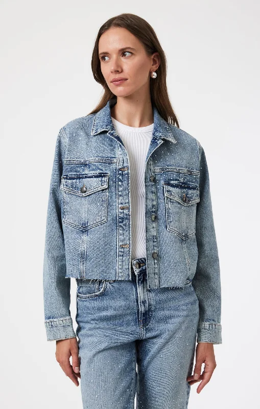 Long - Sleeve Denim Top for Cold Weather LayeringTHALIA JACKET IN SHINY MID DENIM