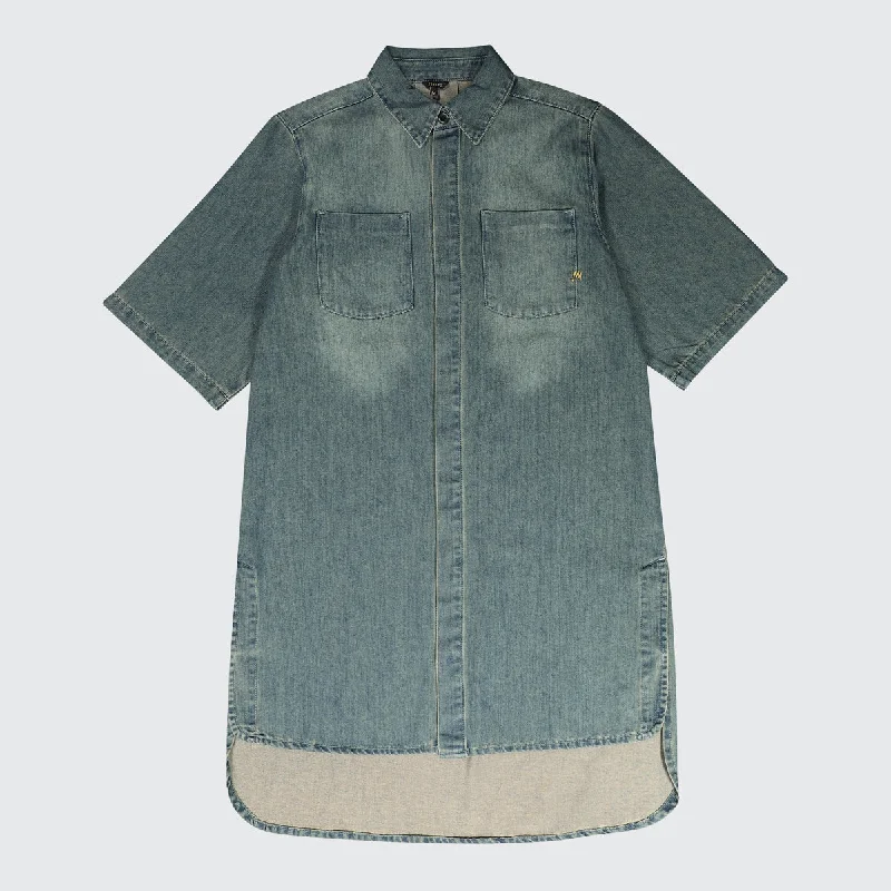 Cropped Denim Top to Pair with High - Waisted BottomsTSHEPO, LADIES DENIM DRESS, MID-BLUE
