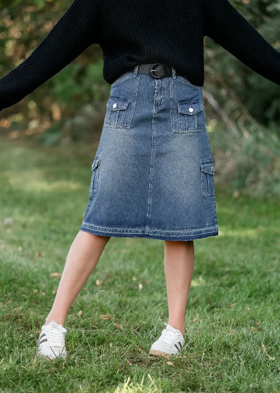 Denim skirts with statement jewelry for added glamourVintage Wash Midi Cargo Denim Skirt