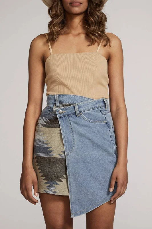 Denim skirts with long - sleeve shirts for a more covered lookDENIM BLANKET SKIRT