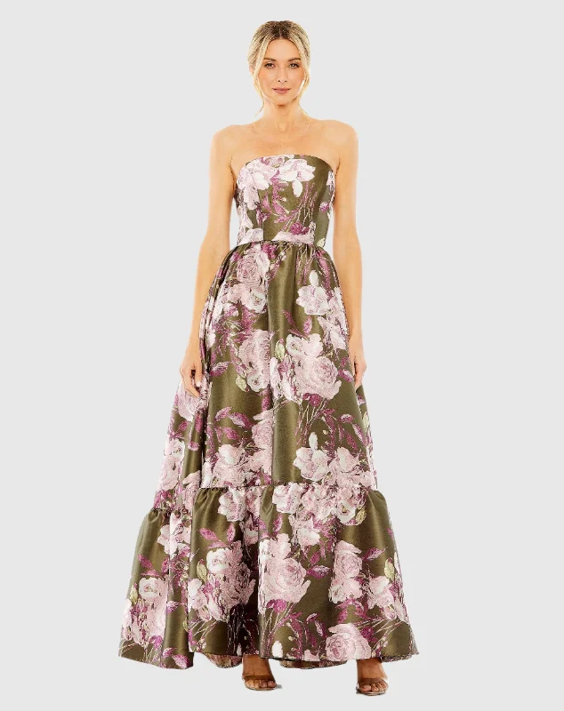Velvet maxi dresses with long sleeves for winter weddingsStrapless Bottom Ruffle Floral Gown Velvet maxi dresses with long sleeves for winter weddingsStrapless Bottom Ruffle Floral Gown