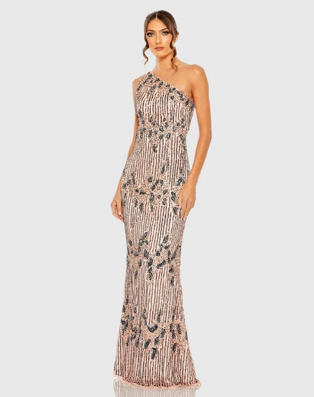 Maxi dresses with embroidered floral motifs for a unique designOne Shoulder Embellished Gown Maxi dresses with embroidered floral motifs for a unique designOne Shoulder Embellished Gown