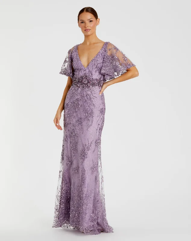 Maxi dresses with a belted empire waist for a more defined and flattering silhouetteVintage Flutter Sleeve Evening Gown