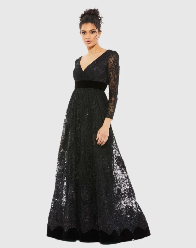 Maxi dresses with a halter neck for a stylish and sophisticated choiceLace Long Sleeve Wrap Over Dress
