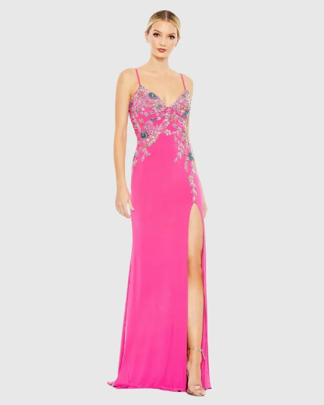 Maxi dresses with one - shoulder designs for a stylish and asymmetric lookMulti Color Beaded Floral Cami Gown
