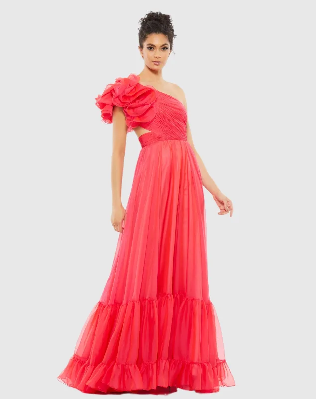 Maxi dresses with a halter neck for a stylish and sophisticated choiceRuffled One Shoulder Tiered Gown