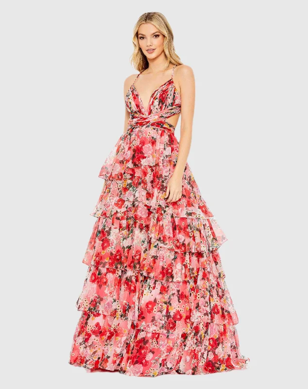 Maxi dresses with cold - shoulder cutouts for a trendy lookPleated Chiffon Cut Out Ballgown