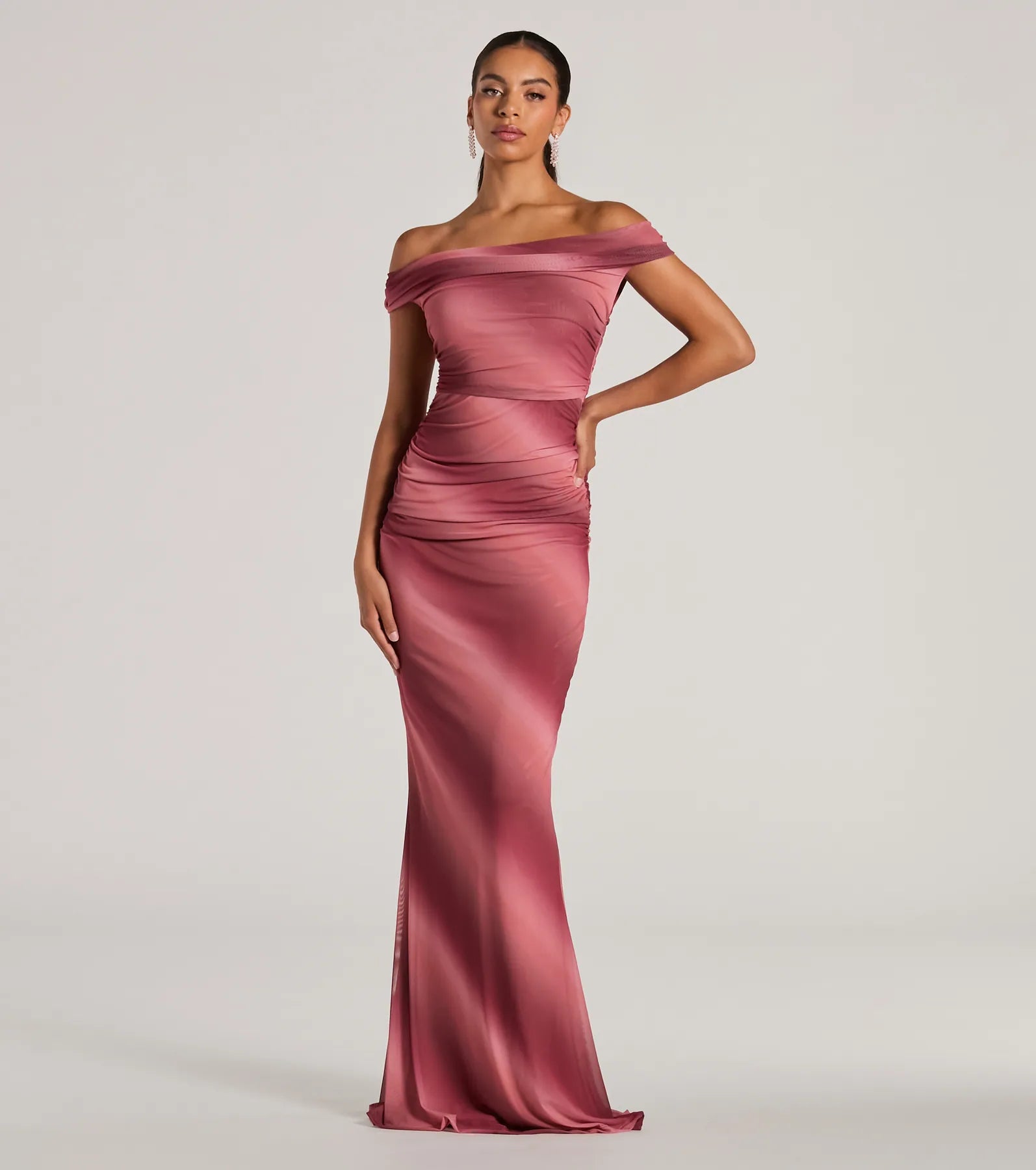 Satin maxi dresses with a high - low hem for a modern twistAbbie Off-The-Shoulder Mermaid Ombre Formal Dress Satin maxi dresses with a high - low hem for a modern twistAbbie Off-The-Shoulder Mermaid Ombre Formal Dress