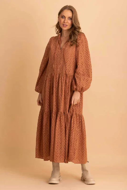 Maxi dresses with a cinched waist for a defined silhouetteAbby Maxi Dress Rust Embroidered