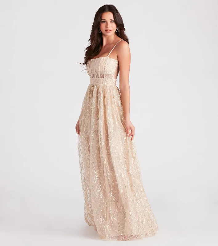 Maxi dresses with cut - out details on the sides for a modern edgeAmanda Glitter Corset Ball Gown