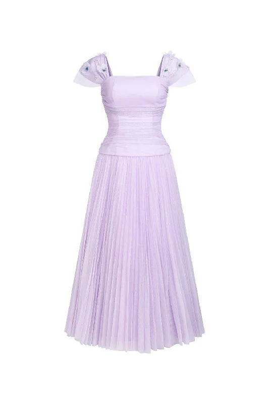 Maxi dresses with cold - shoulder cutouts for a trendy lookAngelic A-line Square Neck Tulle Ankle Length Dress