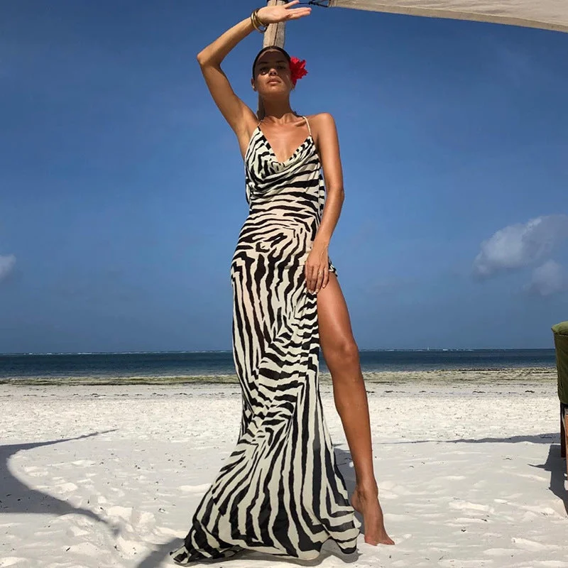 Leather maxi dresses for an edgy and bold appearanceANSKZTN Women Casual Zebra Stripe Print Sexy Party Club Wear evening Slimming Spaghetti Strap Slit Maxi Dress Leather maxi dresses for an edgy and bold appearanceANSKZTN Women Casual Zebra Stripe Print Sexy Party Club Wear evening Slimming Spaghetti Strap Slit Maxi Dress