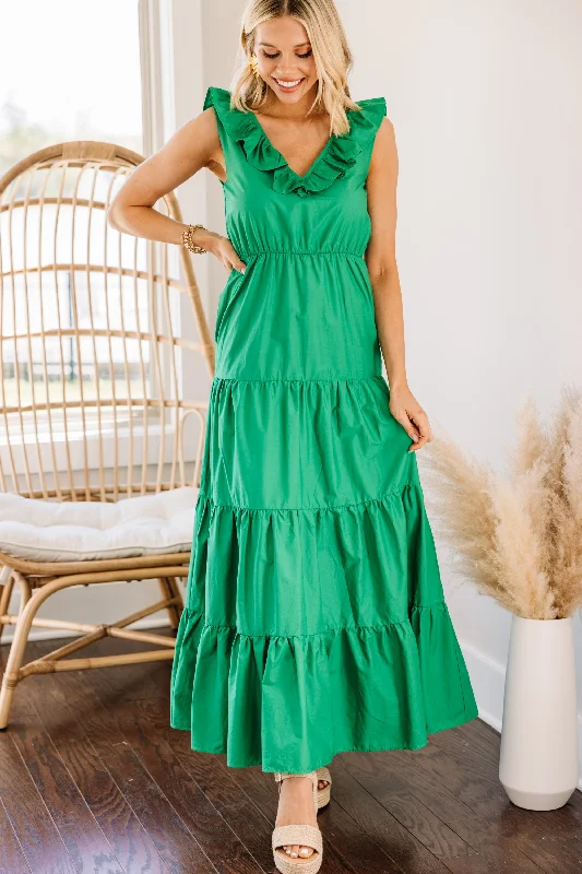 Maxi dresses with a cinched waist for a defined silhouetteAround We Go Kelly Green Maxi Dress
