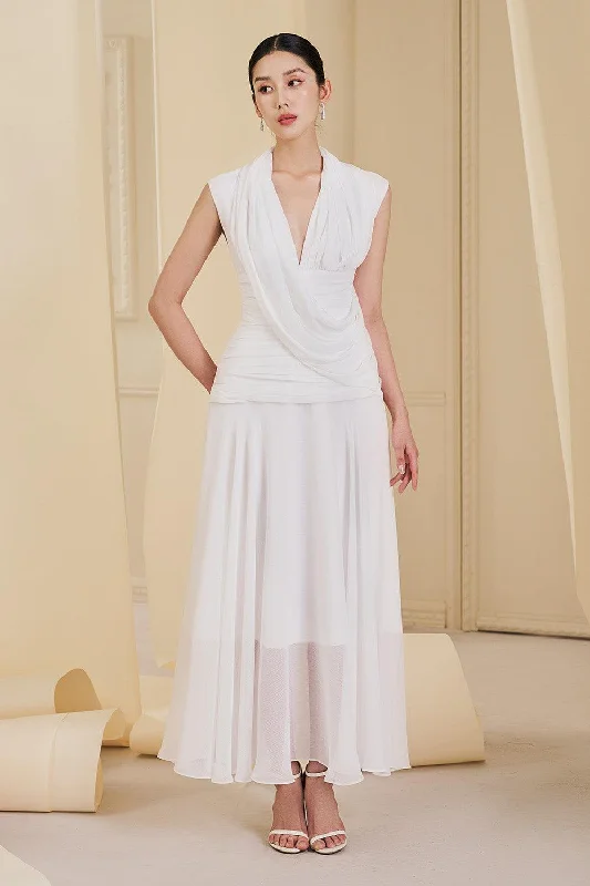 Maxi dresses with cold - shoulder cutouts for a trendy lookAurelia Gathered V-Neck Tulle Ankle Length Dress