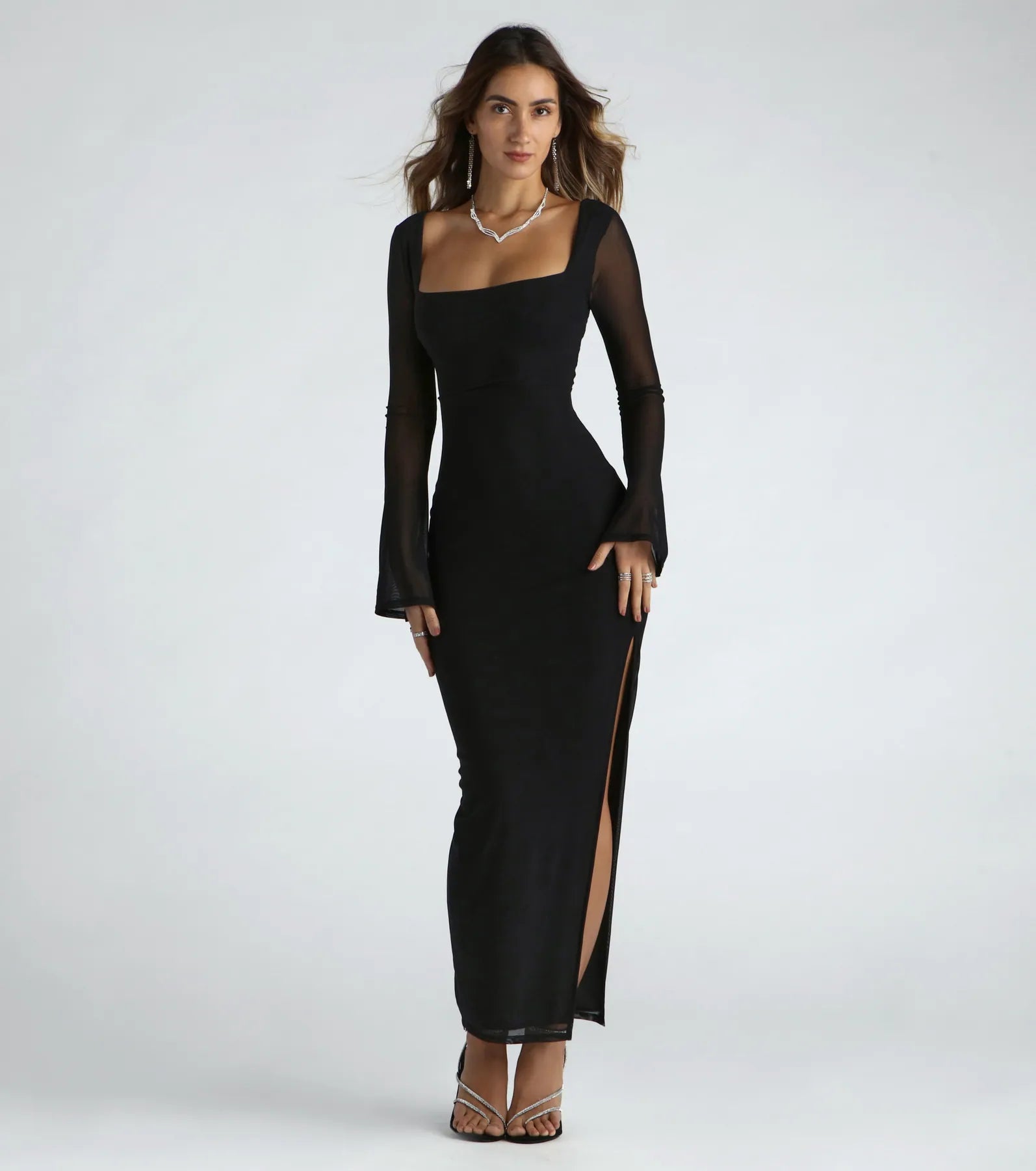Maxi dresses with pocket details for added functionalityBecka Formal Mesh High Slit Long Dress Maxi dresses with pocket details for added functionalityBecka Formal Mesh High Slit Long Dress