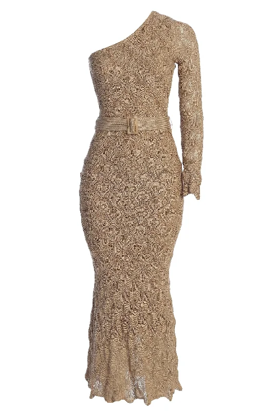 Maxi dresses with a belted empire waist for a more defined and flattering silhouetteBeige La Costa One Shoulder Dress
