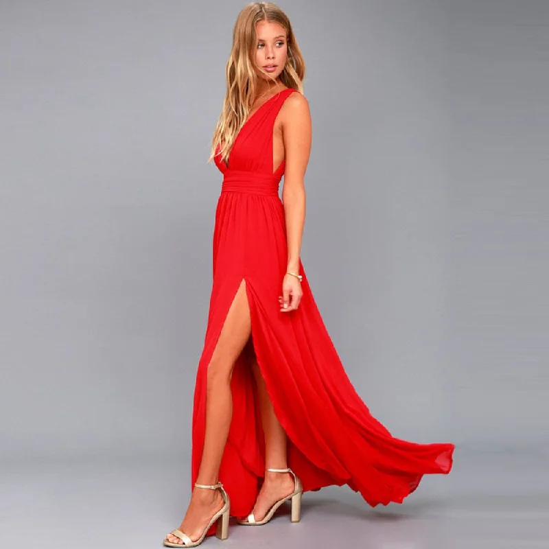 Maxi dresses with a wrap - around style for a customizable fitBerriesJam - Bohemia V-neck Sleeveless Sexy Party Long Maxi Dress