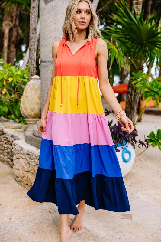 Maxi dresses with cut - out details on the sides for a modern edgeBright Ideas Orange Colorblock Maxi Dress