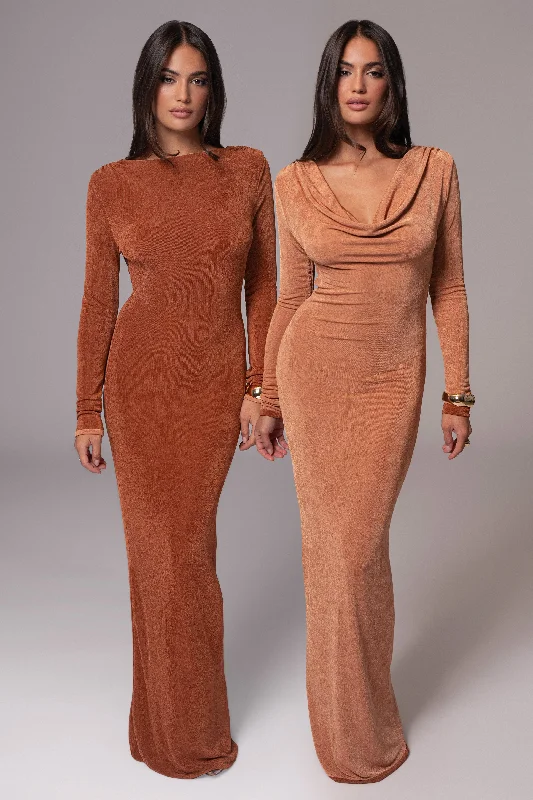 Maxi dresses with mesh panels for a sexy and trendy appearanceBronze/Sienna Ashton Reversible Maxi Dress