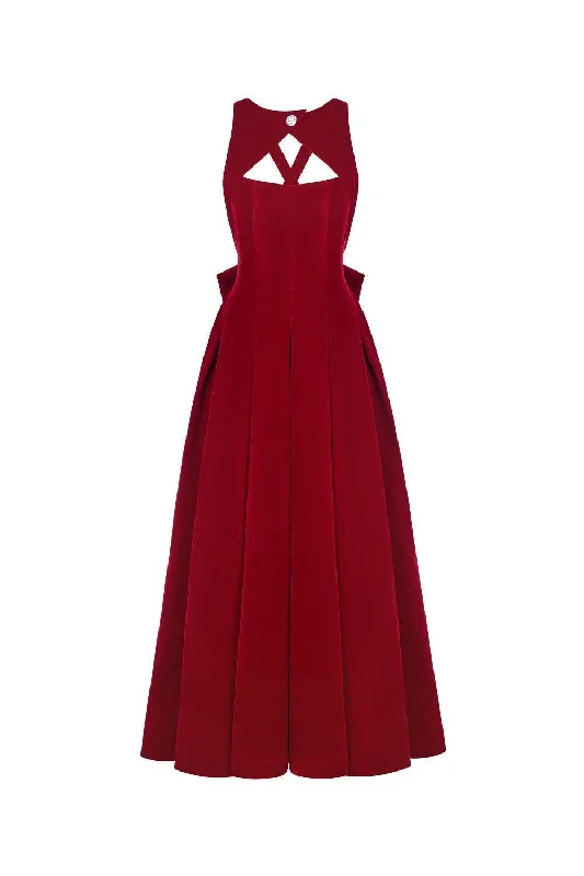 Leather maxi dresses for an edgy and bold appearanceCeline Fit and Flare Pleated Velvet Ankle Length Dress