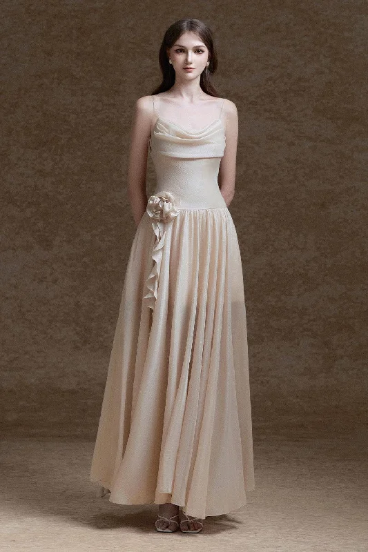 Maxi dresses with polka dot prints for a playful styleCiara A-line Cowl Neck Voile Maxi Dress