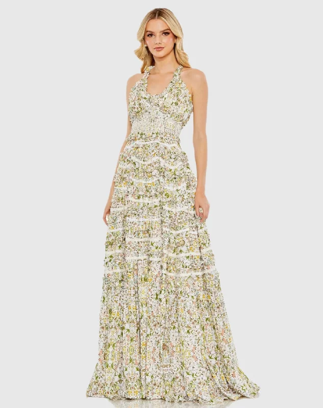 Maxi dresses with a belted empire waist for a more defined and flattering silhouetteCross Back Floral Ruffle Tiered Smock Dress