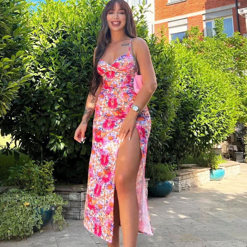 Metallic maxi dresses for a glamorous New Year's Eve partyCUTENOVA 22DS12312 Floral Sexy Sleeveless  Side Slit  2022 Casual  Maxi Beach Dress Dresses Women