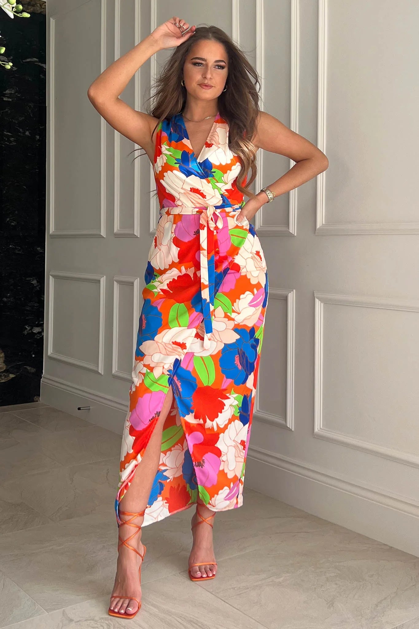 Maxi dresses with cold - shoulder cutouts for a trendy lookDaria Multi Colour Floral Wrap Style Belted Dress