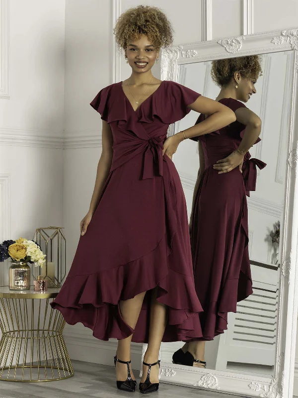 Maxi dresses with a halter neck for a stylish and sophisticated choicePriya Frill Dipped Hem Dress, Dark Purple
