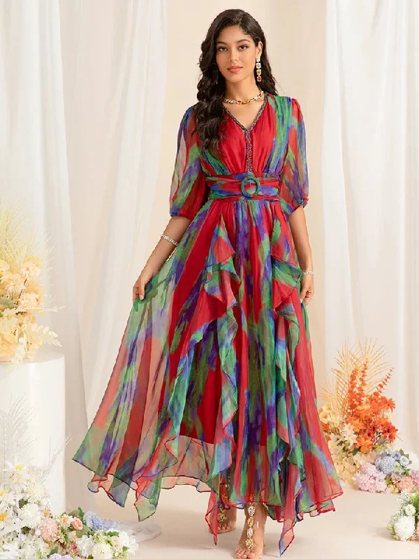 Maxi dresses with a belted empire waist for a more defined and flattering silhouetteDRESS STYLE  - SY1138