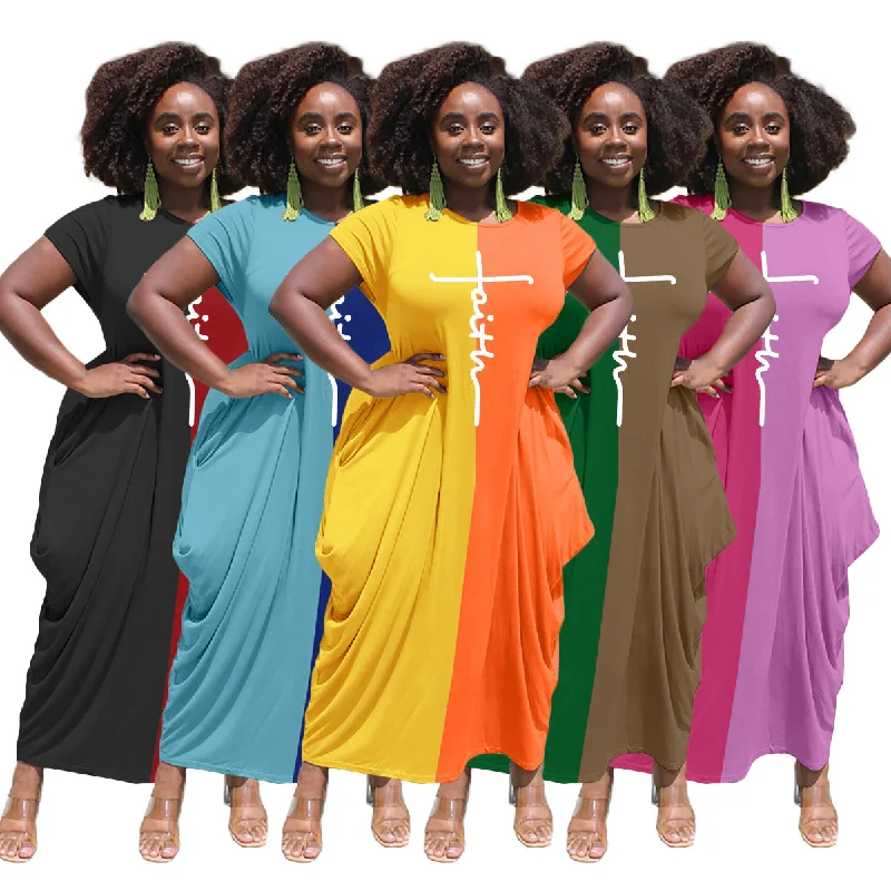 Maxi dresses with side slits for a touch of allureDropshipping Yellow Black Women Loose Summer  Dresses Print XXL  Short Sleeve Maxi Midi Casual Dresses