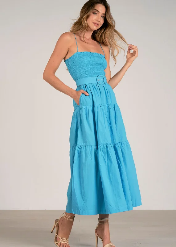 Satin maxi dresses with a high - low hem for a modern twistElan Jillian Maxi Dress - Azure ***FINAL SALE***