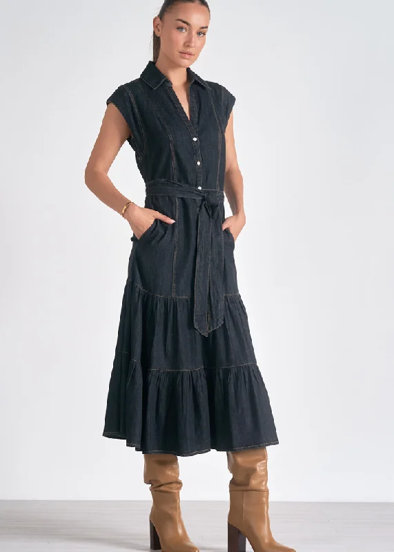 Printed maxi dresses with abstract patterns for an artistic lookElan Josephine Midi Cap Sleeve Dress- Black