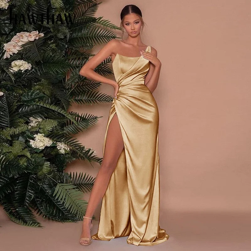 Denim maxi dresses with frayed hems for a casual lookBerriesJam - Elegant Party Evening Bodycon Stain Split Long Luxury Dress