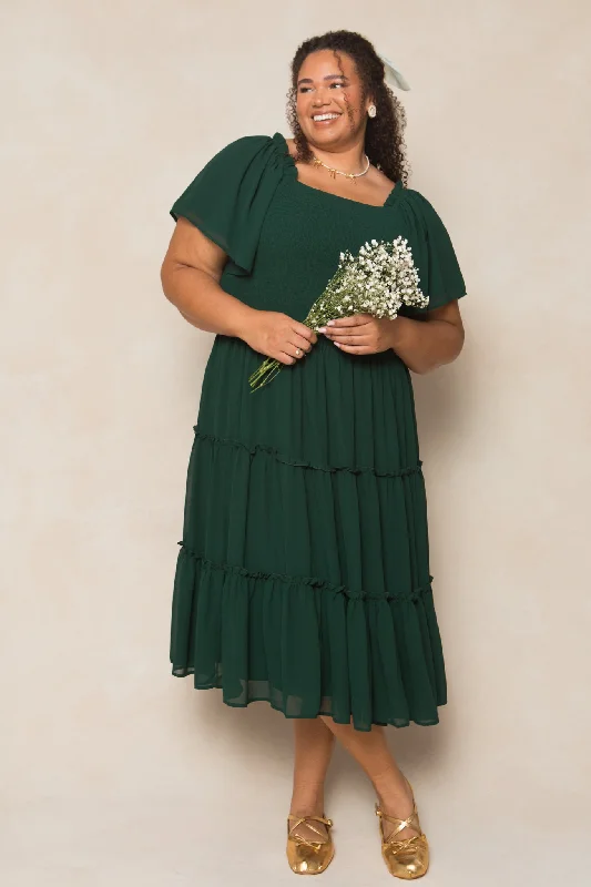 Maxi dresses with mesh panels for a sexy and trendy appearanceEllie Dress in Emerald Chiffon