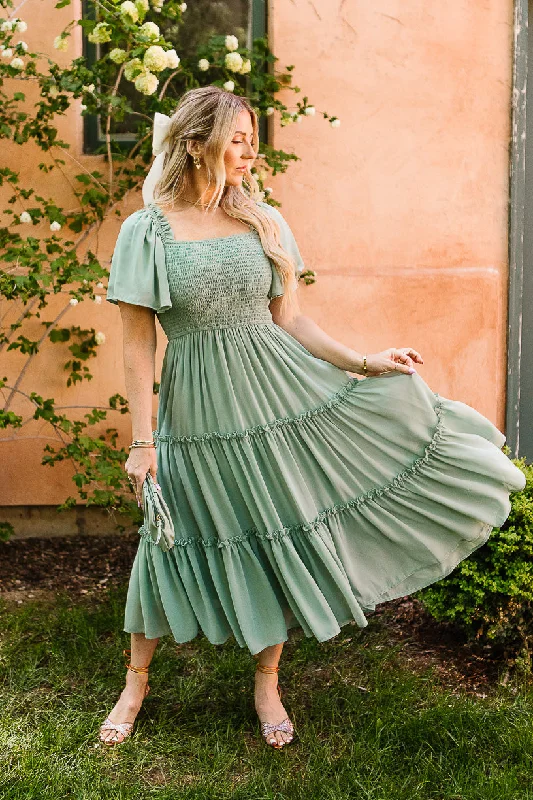 Maxi dresses with a gathered skirt for a voluminous and dramatic effectEllie Dress in Sage Chiffon